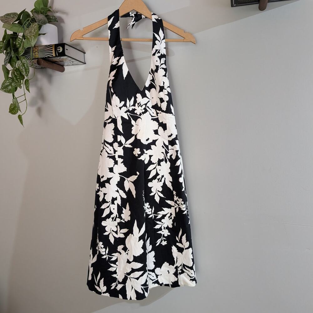 Jones New York | Black and White Floral Halter Dress | Women's Size 6
